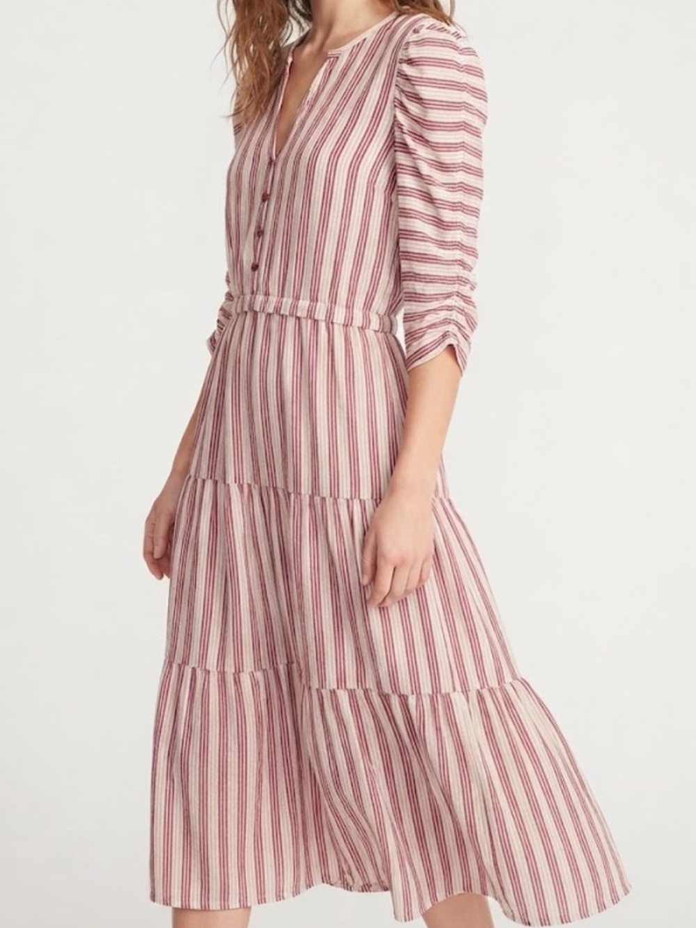 Matilda Jane Pink and Cream Striped Tiered Midi Dress Women’s Size XL
